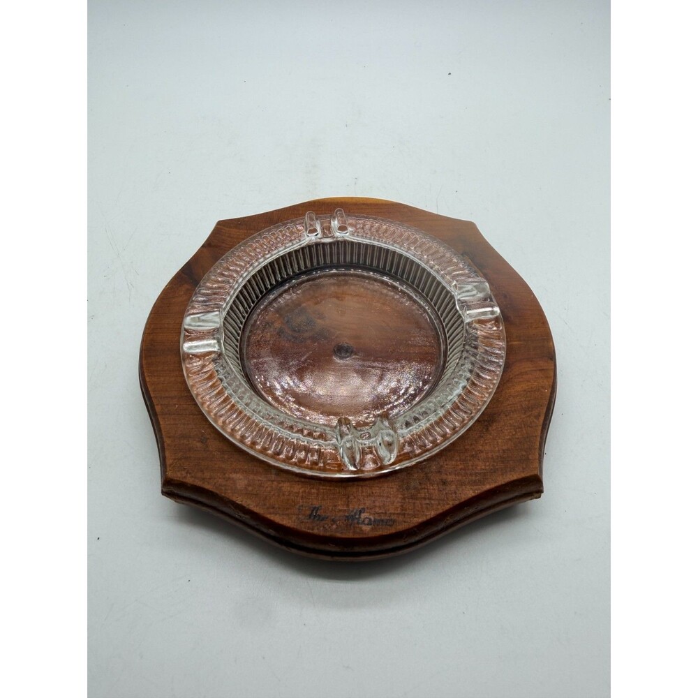 Vintage Wood & Glass Ashtray The Alamo Souvenir Collectible Retro Smoking Decor
